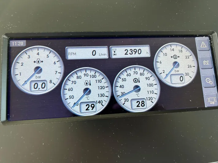  Yacht Photos Pics Instrument panel of 2015 Arcadia Yachts A 85 displaying gauges and readings.