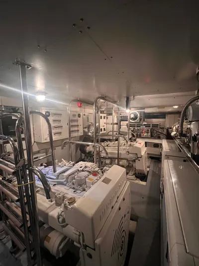  Yacht Photos Pics Engine room of 2015 Arcadia Yachts A 85, showcasing machinery and equipment.