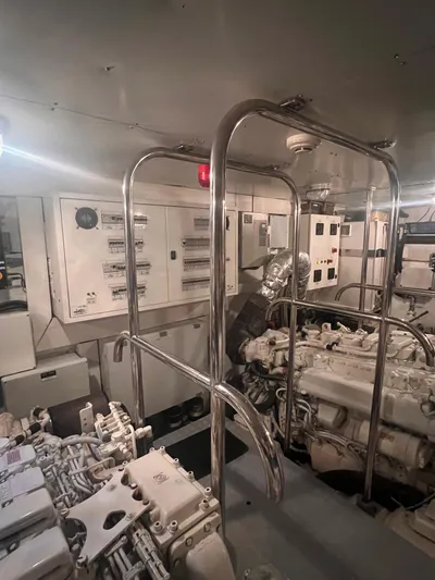  Yacht Photos Pics Engine room of 2015 Arcadia Yachts A 85, featuring machinery and control panels.