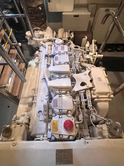  Yacht Photos Pics Engine room of 2015 Arcadia Yachts A 85, showcasing detailed machinery components.