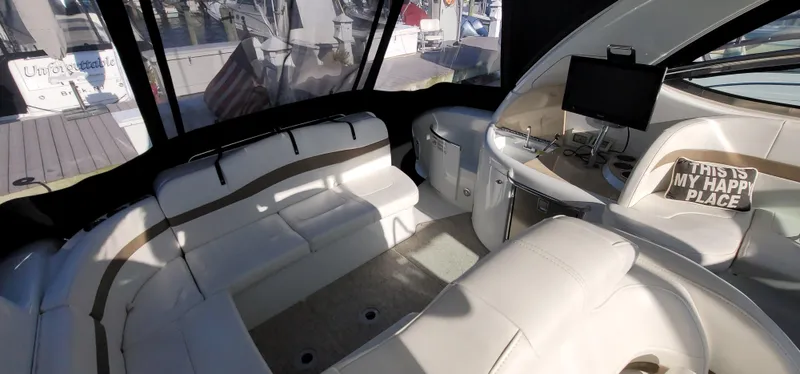  Yacht Photos Pics Interior of a 2012 Formula 37 Performance Cruiser with white seating.