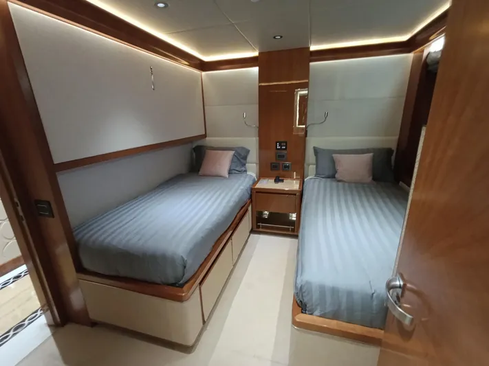 Sehamia Yacht Photos Pics Luxurious twin cabin interior of 2018 Gulf Craft Majesty 155 yacht.
