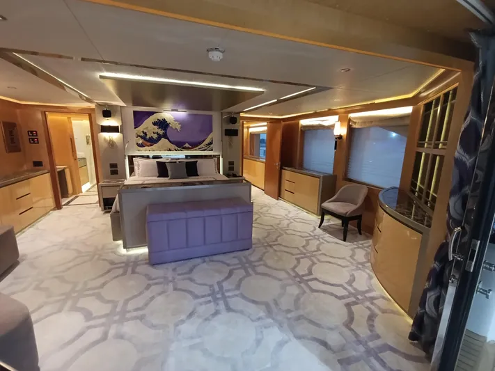 Sehamia Yacht Photos Pics Luxurious interior of 2018 Gulf Craft Majesty 155 yacht with elegant furnishings and modern design.