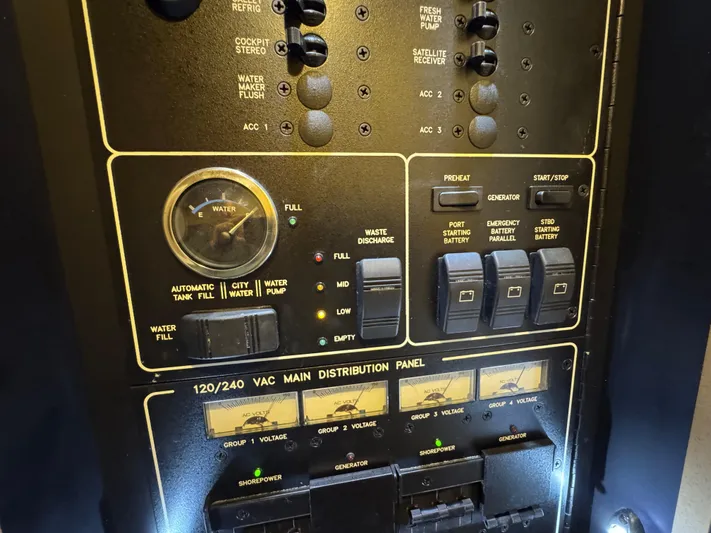  Yacht Photos Pics Control panel of a 2016 Formula 45 Yacht, featuring water and power management systems.