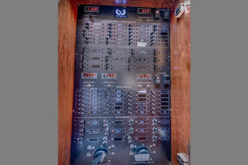 Bora Bora Yacht Photos Pics Control panel with switches and dials, Paragon mk 2009 model.