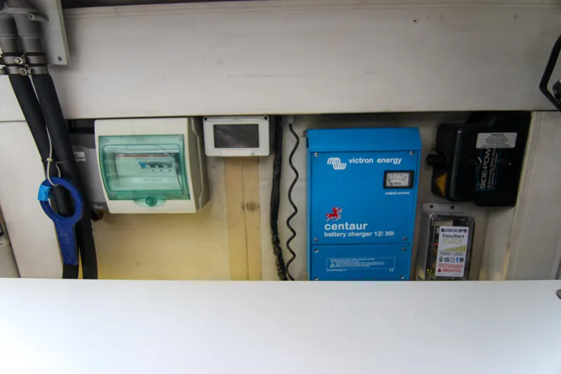 Fortunato Yacht Photos Pics Electrical components in a 2016 Azimut 50 Flybridge, featuring a Victron Energy battery charger.