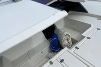 2020 Leopard 45 yacht deck with storage compartments and ocean view.