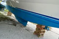 Leopard 45 catamaran hull on blocks, 2020 model, in dry dock.