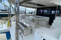 2020 Leopard 45 catamaran with spacious outdoor seating and sleek design.