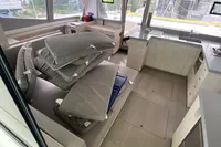 2020 Leopard 45 yacht interior with modern kitchen and seating area.