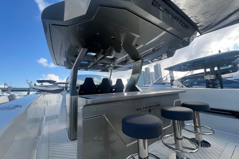  Yacht Photos Pics 2023 Canados 493 Gladiator yacht with sleek design and modern seating.
