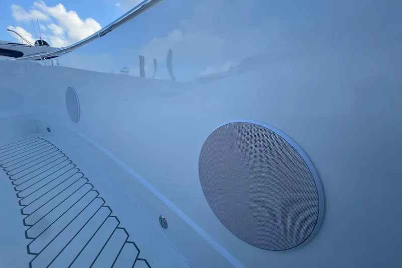  Yacht Photos Pics 2023 Canados 493 Gladiator yacht deck with integrated speaker system.