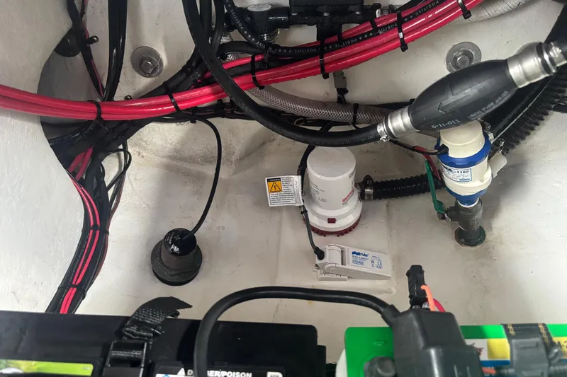  Yacht Photos Pics 2024 Parker 2820 XLD Sport Cabin boat interior wiring and components.