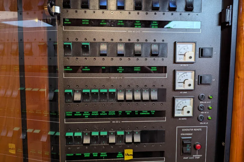  Yacht Photos Pics Electrical control panel on a 2006 Sunseeker Predator 68 yacht.