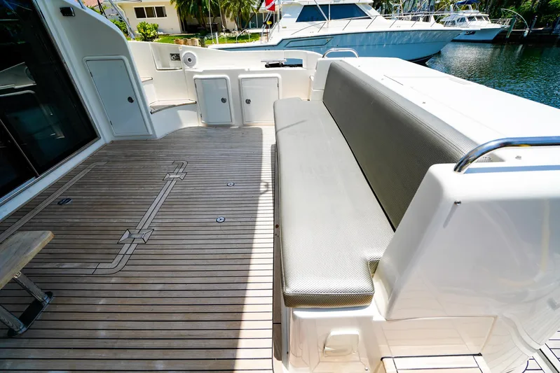 Queen Of Ark Yacht Photos Pics Azimut 42 Fly 2017 yacht deck with seating and wooden flooring.