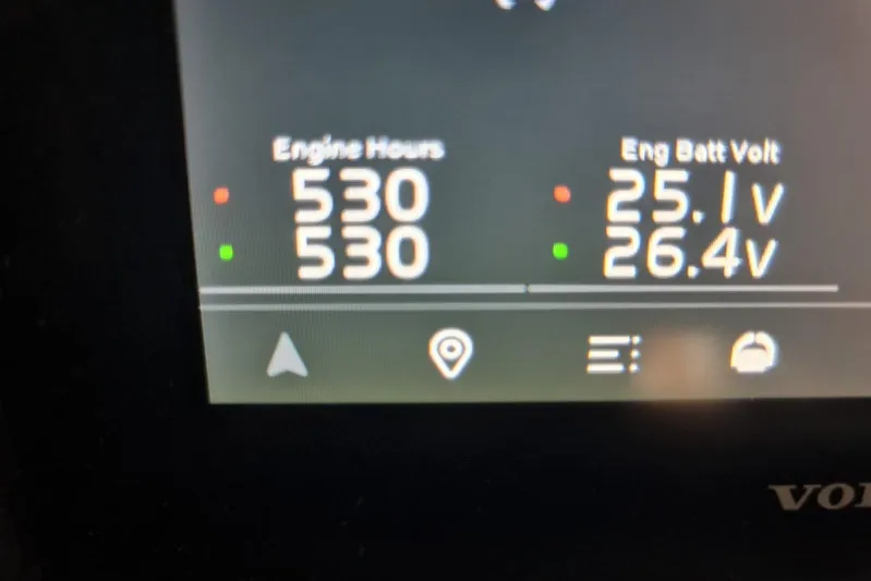 Yacht Photos Pics Display panel showing engine hours and battery voltage for 2019 Princess F55.