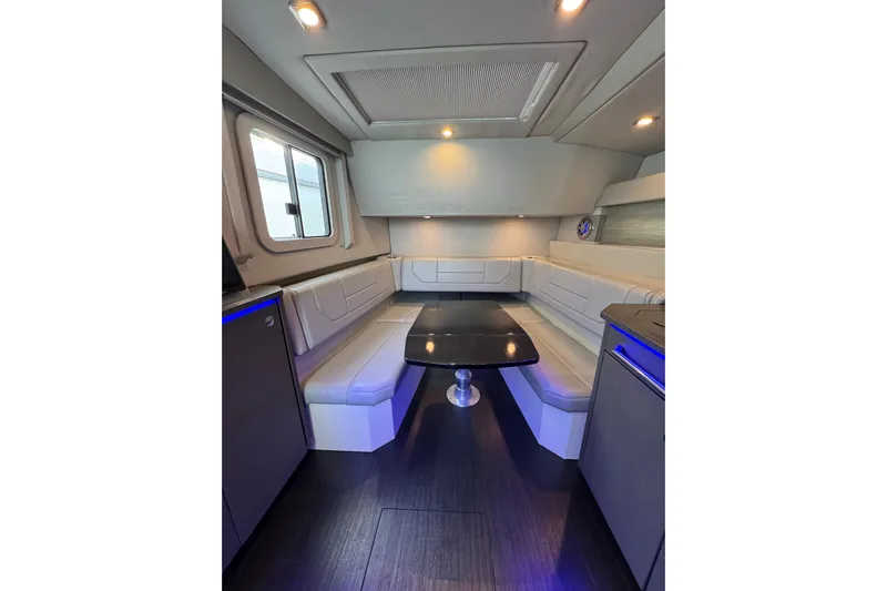  Yacht Photos Pics Luxurious interior of 2018 Formula 430 Super Sport Crossover with sleek seating and modern design.