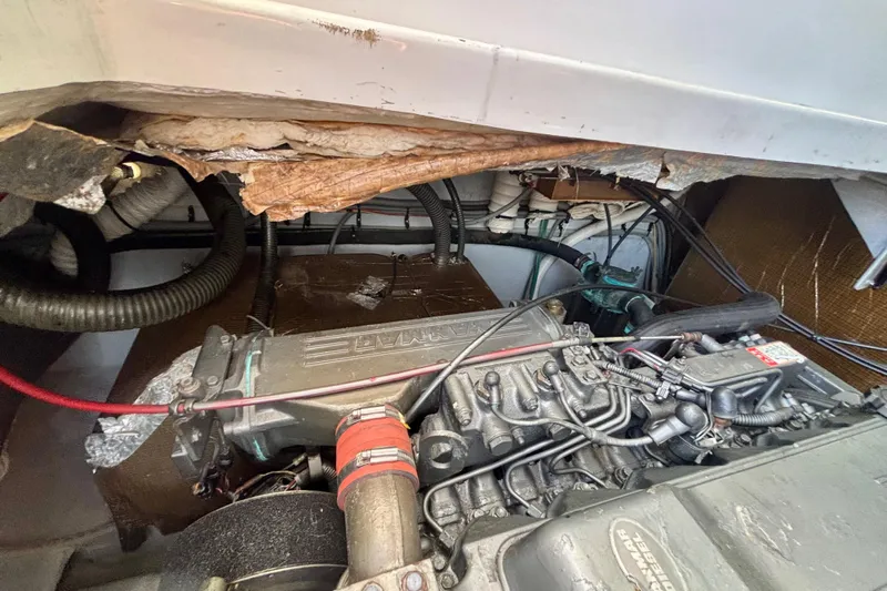  Yacht Photos Pics Engine compartment of a 2002 Luhrs 32 Open boat, showing detailed mechanical components.