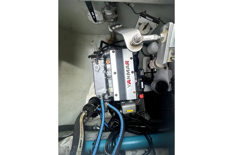  Yacht Photos Pics Yanmar engine in a 2016 Leopard 44 yacht, showcasing mechanical components.