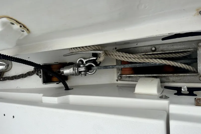  Yacht Photos Pics Leopard 44 yacht deck detail with ropes and metal fittings, 2016 model.