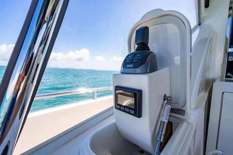 Bald Eagle Yacht Photos Pics 2024 Riviera 6000SY yacht control panel with ocean view.