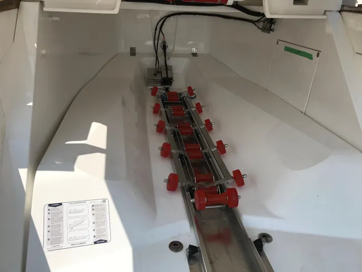  Yacht Photos Pics Interior view of a 2021 Fairline Targa 45 GT boat, showcasing storage compartment details.