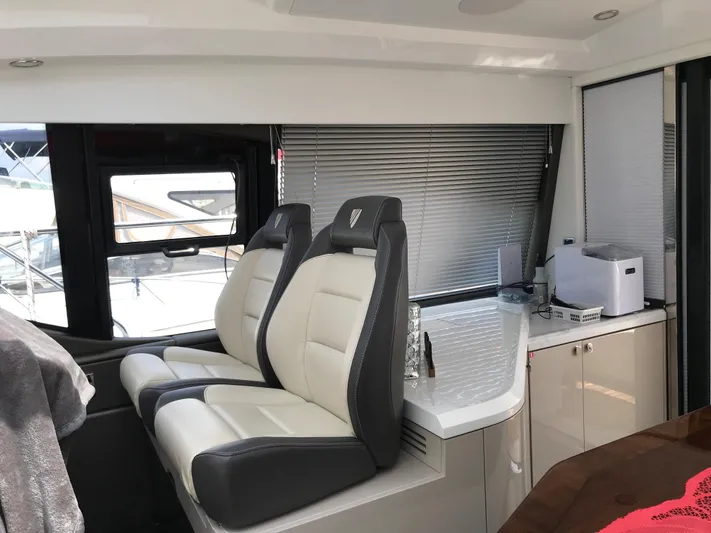  Yacht Photos Pics Interior of 2021 Fairline Targa 45 GT yacht with modern seating and sleek design.