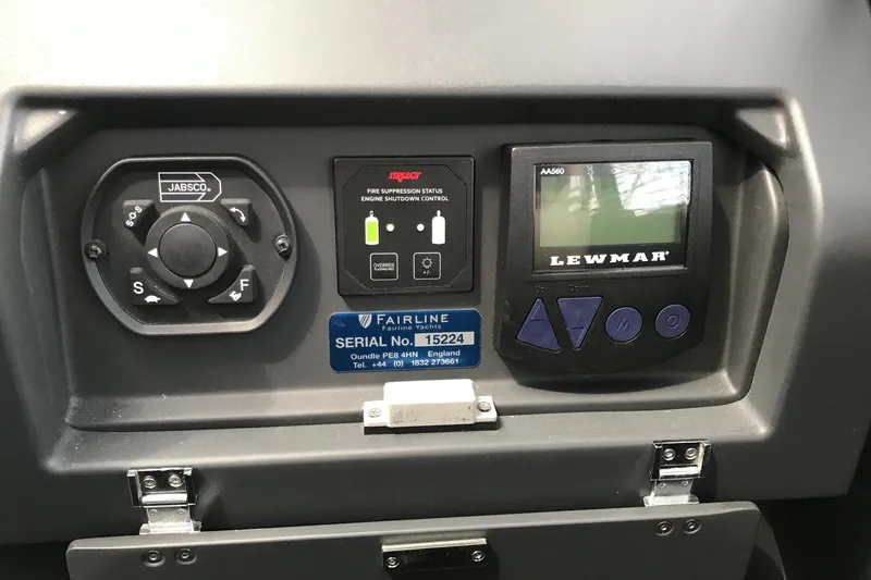  Yacht Photos Pics Control panel of 2021 Fairline Targa 45 GT with Lewmar display and switches.