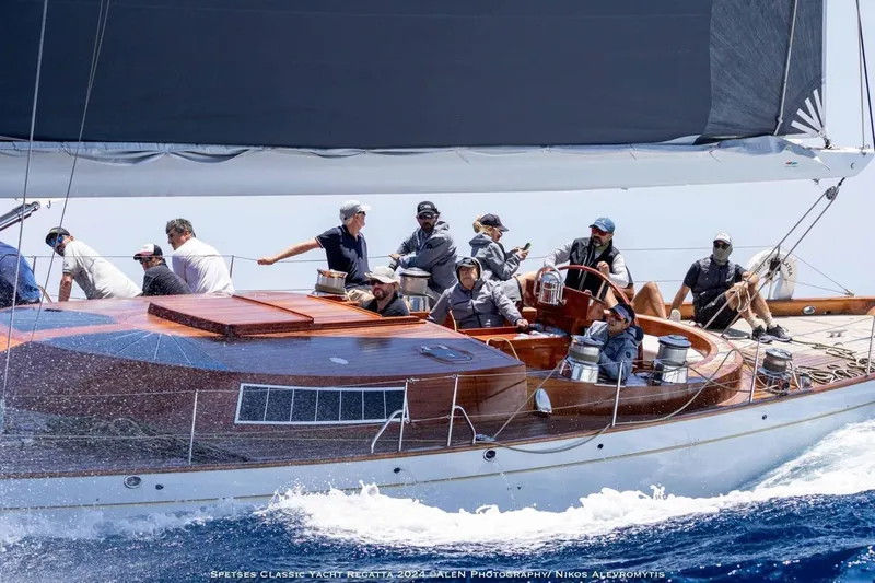 Spirit Of Galatea Yacht Photos Pics Crew sailing a 2014 Spirit Yachts vessel during a regatta, showcasing elegant design and teamwork.