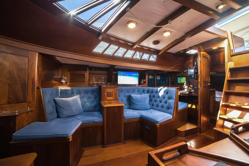 Spirit Of Galatea Yacht Photos Pics Luxurious 2014 Spirit Yachts interior with plush seating, wood finish, and natural light.