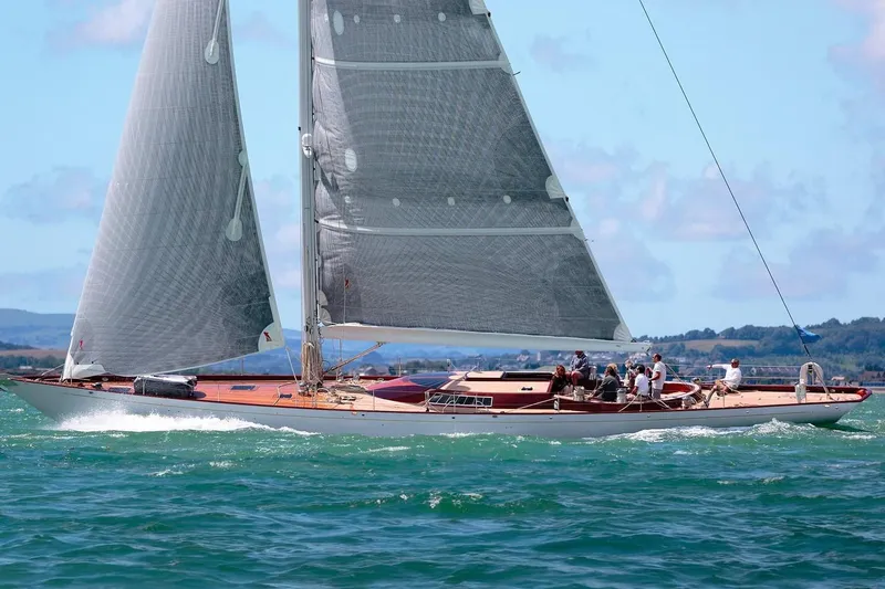 Spirit Of Galatea Yacht Photos Pics Sailing yacht Spirit 2014 by Spirit Yachts on open water, clear sky background.