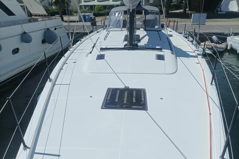 Ritual Yacht Photos Pics 2020 Beneteau First 53 sailboat docked, showcasing sleek deck design and modern features.