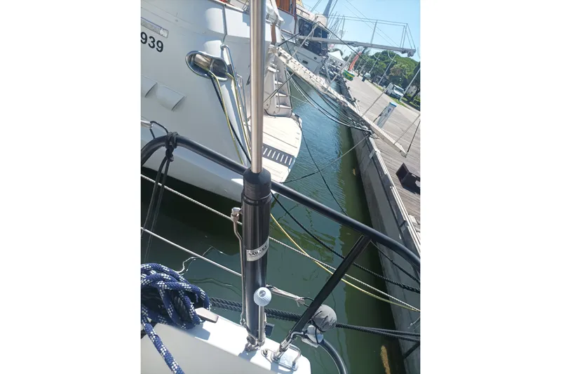 Ritual Yacht Photos Pics 2020 Beneteau First 53 yacht docked at marina, showing deck and rigging details.