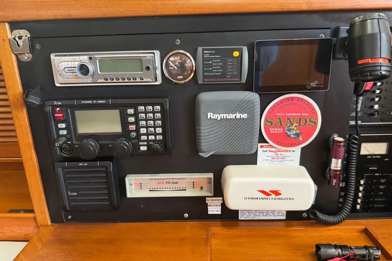 True North Yacht Photos Pics Control panel of a 2004 Island Packet 420 yacht with navigation and communication equipment.