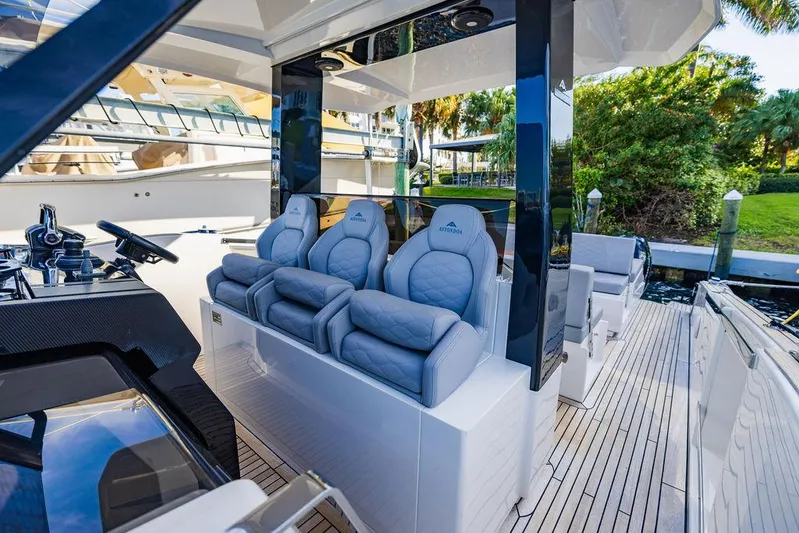  Yacht Photos Pics Luxury seating on 2023 Astondoa 377 yacht, featuring sleek design and modern amenities.