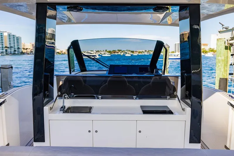  Yacht Photos Pics Astondoa 377 yacht interior with sleek design and waterfront view, 2023 model.
