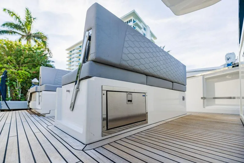  Yacht Photos Pics Astondoa 377 yacht deck with modern seating, 2023 model.