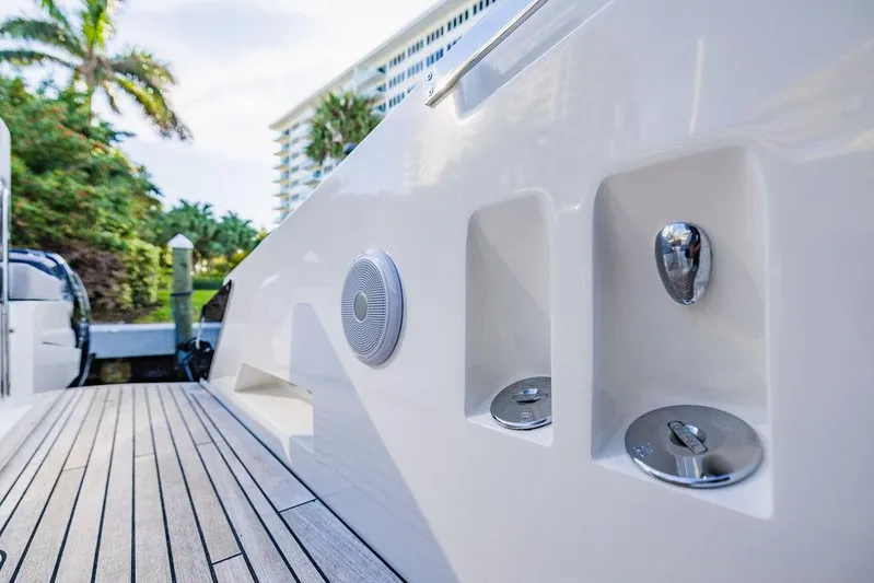  Yacht Photos Pics 2023 Astondoa 377 yacht deck with sleek design and modern fittings.