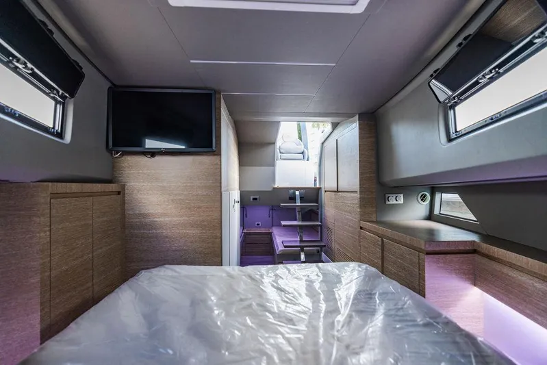  Yacht Photos Pics Luxurious interior of 2023 Astondoa 377 yacht with modern furnishings and ambient lighting.