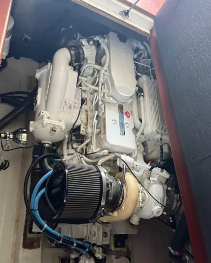 Amour Yacht Photos Pics Engine compartment of a 2018 Beneteau Swift Trawler 34, showcasing detailed mechanical components.