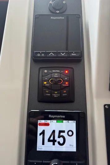 Amour Yacht Photos Pics Raymarine navigation controls on 2018 Beneteau Swift Trawler 34, displaying 145 degrees.