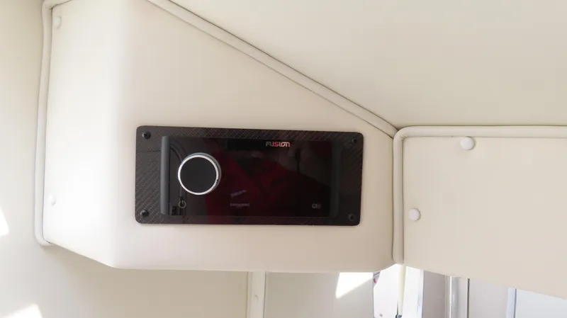 Yacht Photos Pics Fusion stereo system in 2007 Fountain 42 Lightning boat interior.