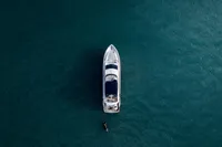 Aerial view of a yacht on calm blue water, 2009.