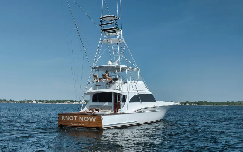 Knot Now Yacht Photos Pics 1997 Miller Marine Custom Carolina yacht on water, named "Knot Now," Panama City, FL.