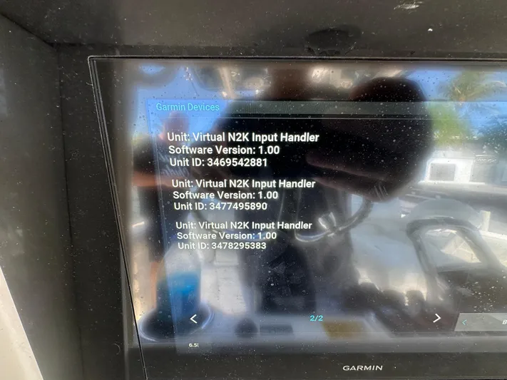  Yacht Photos Pics Garmin device display on 2008 Everglades 350 CC showing software version and unit IDs.
