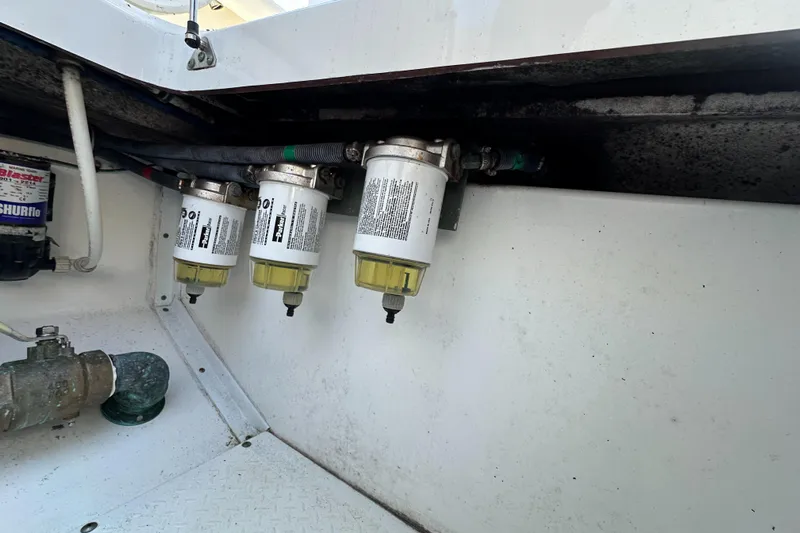  Yacht Photos Pics Fuel filters in a 2008 Everglades 350 CC boat engine compartment.