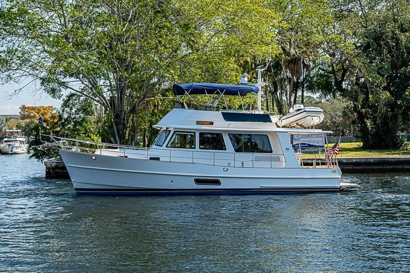 Hayride Yacht Photos Pics 2013 Grand Banks 43 Europa yacht cruising on a scenic waterway.