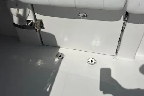  Yacht Photos Pics 2017 Regulator 31 boat interior with white seating and hardware details.