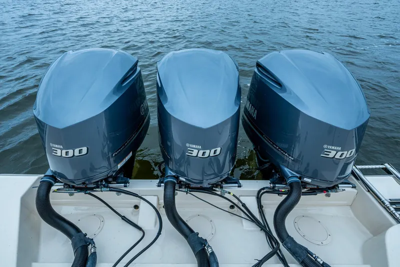  Yacht Photos Pics Triple Yamaha 300 outboard engines on a 2017 Grady-White Freedom 335 boat.