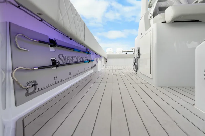  Yacht Photos Pics Freeman 47 boat interior with fishing gear and sleek design, 2099 model.